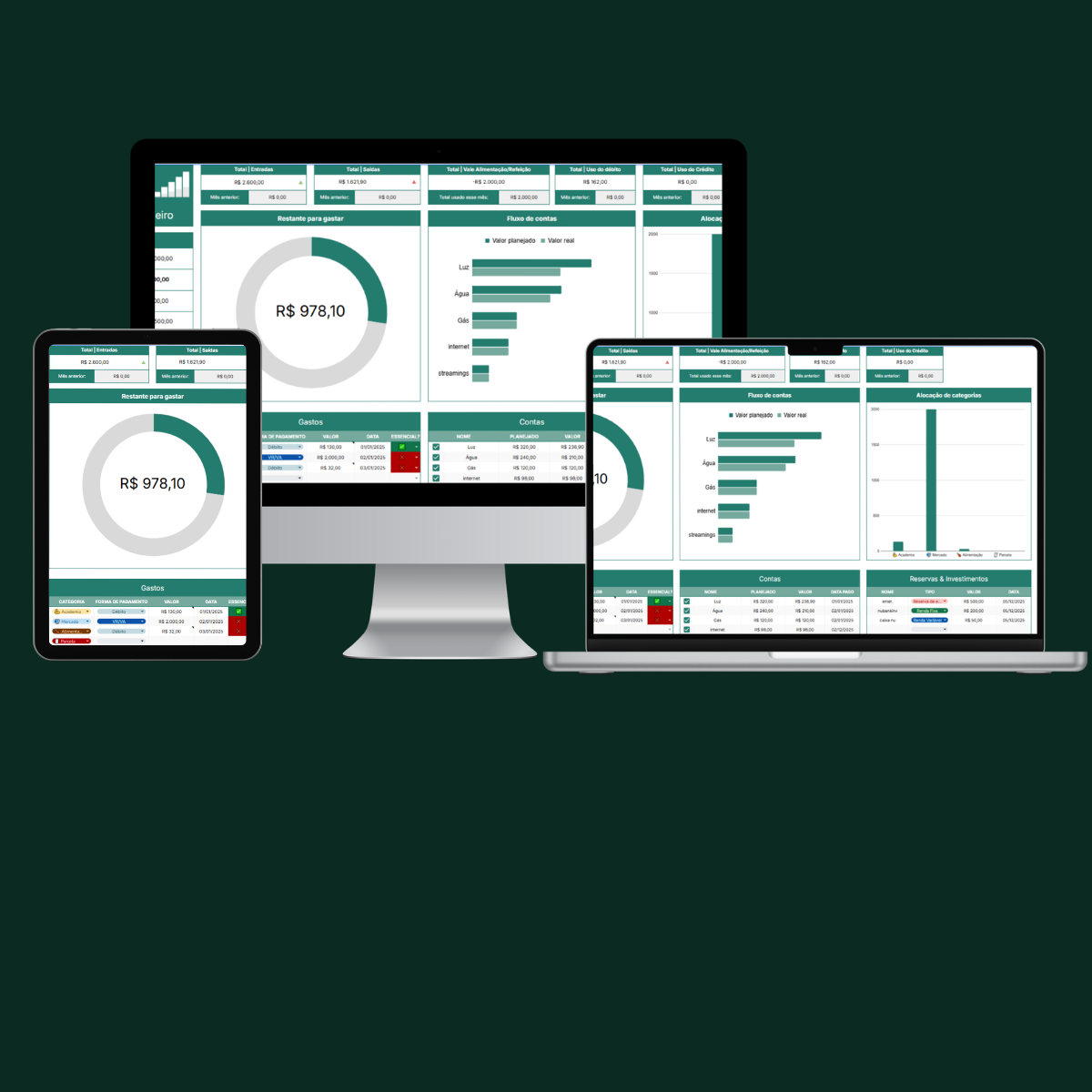 Planilha em múltiplos dispositivos